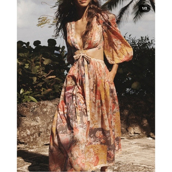 Zimmermann Floral Print Long Sleeve Cutout Cotton Dress - Picture 1 of 17